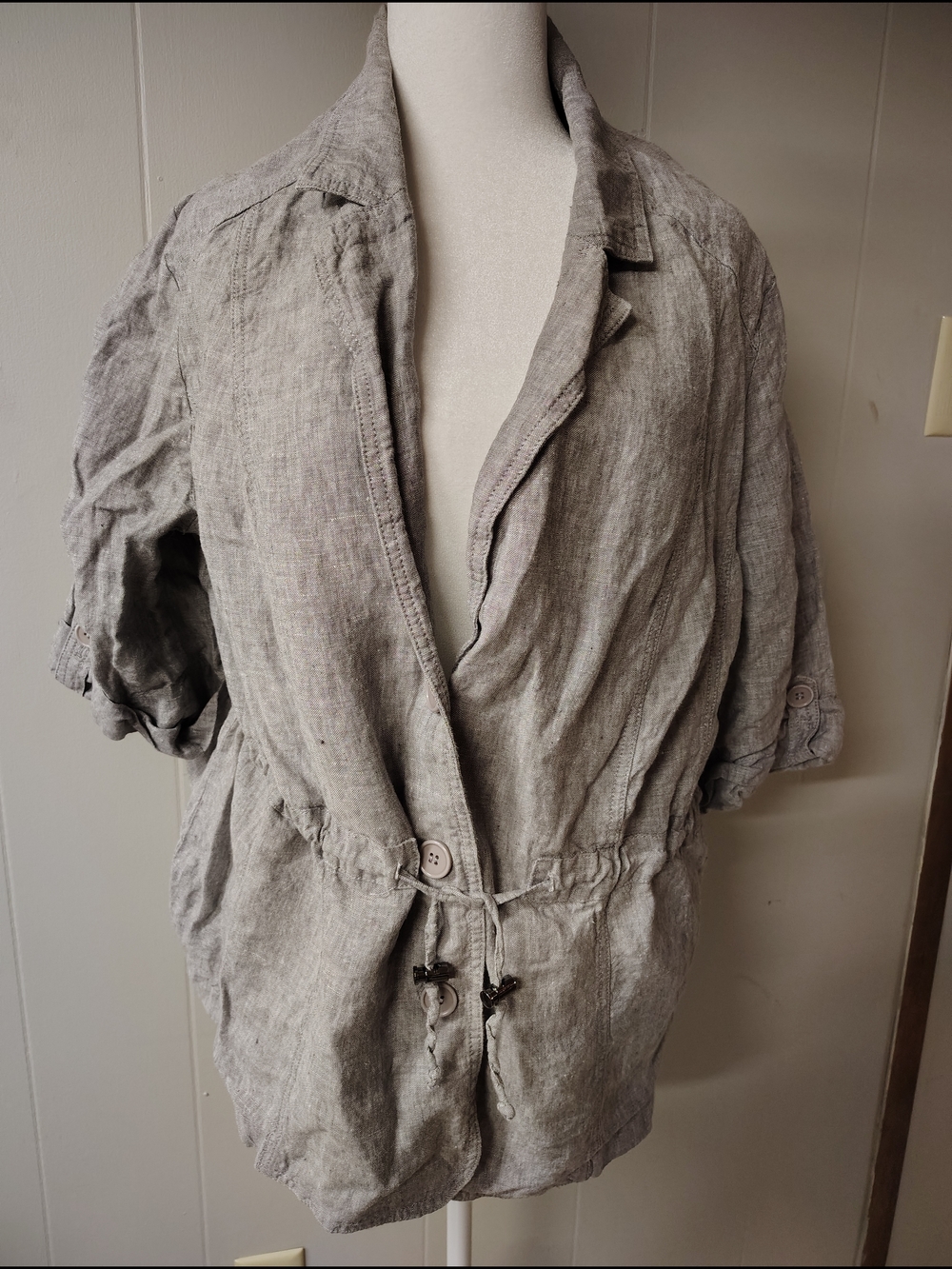 Ulla Popken Light Gray Linen Drawstring Jacket